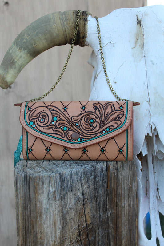 Quilted Tooled Scroll Clutch Wallet