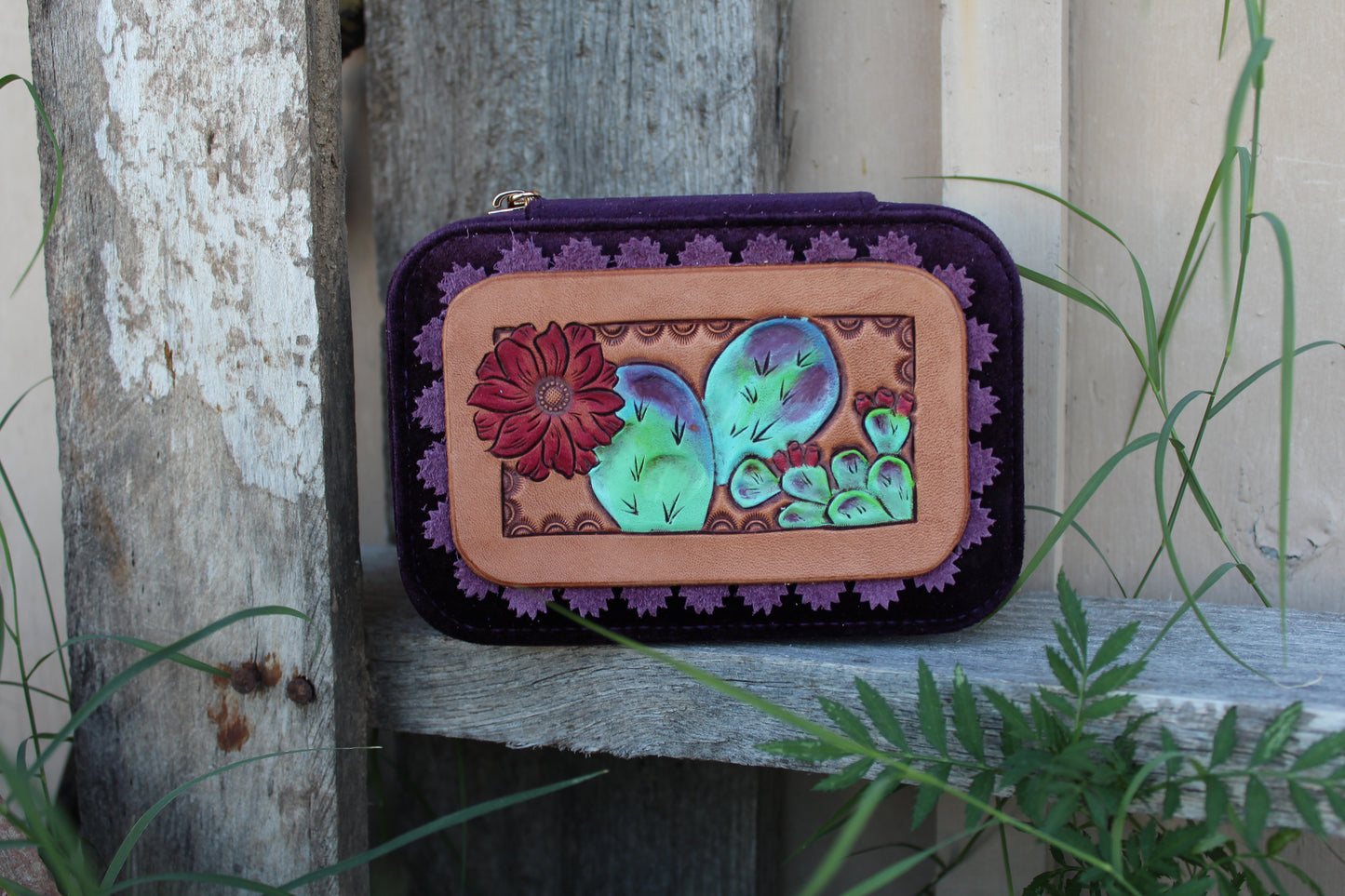 Purple Velvet Prickly Pear Jewelry Case