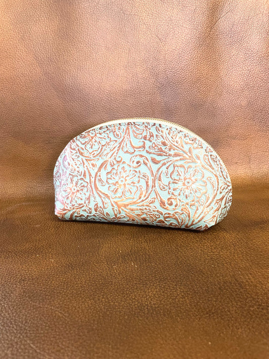 Turquoise Embossed Leather.