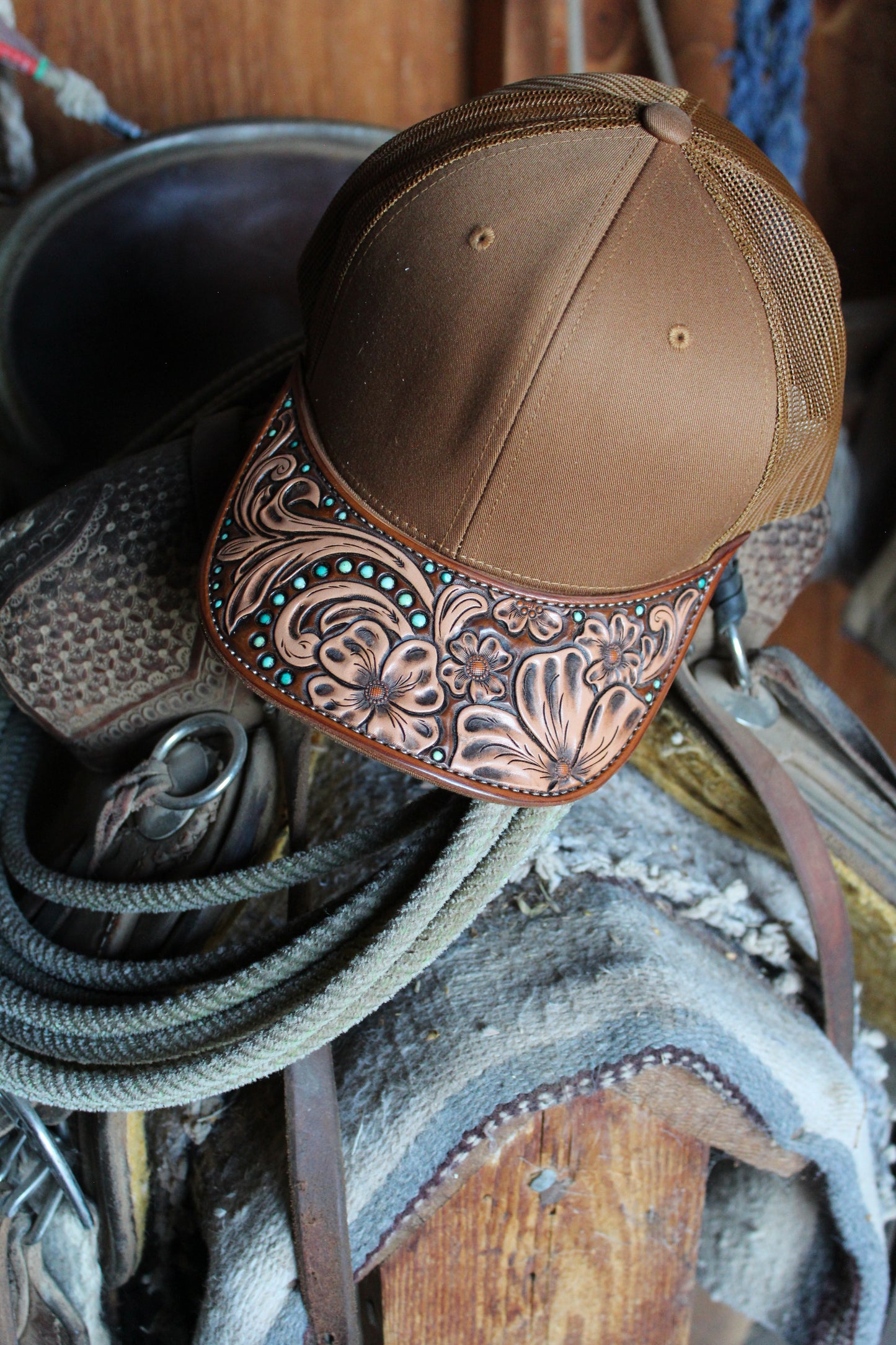 Brown Floral Brim Hat