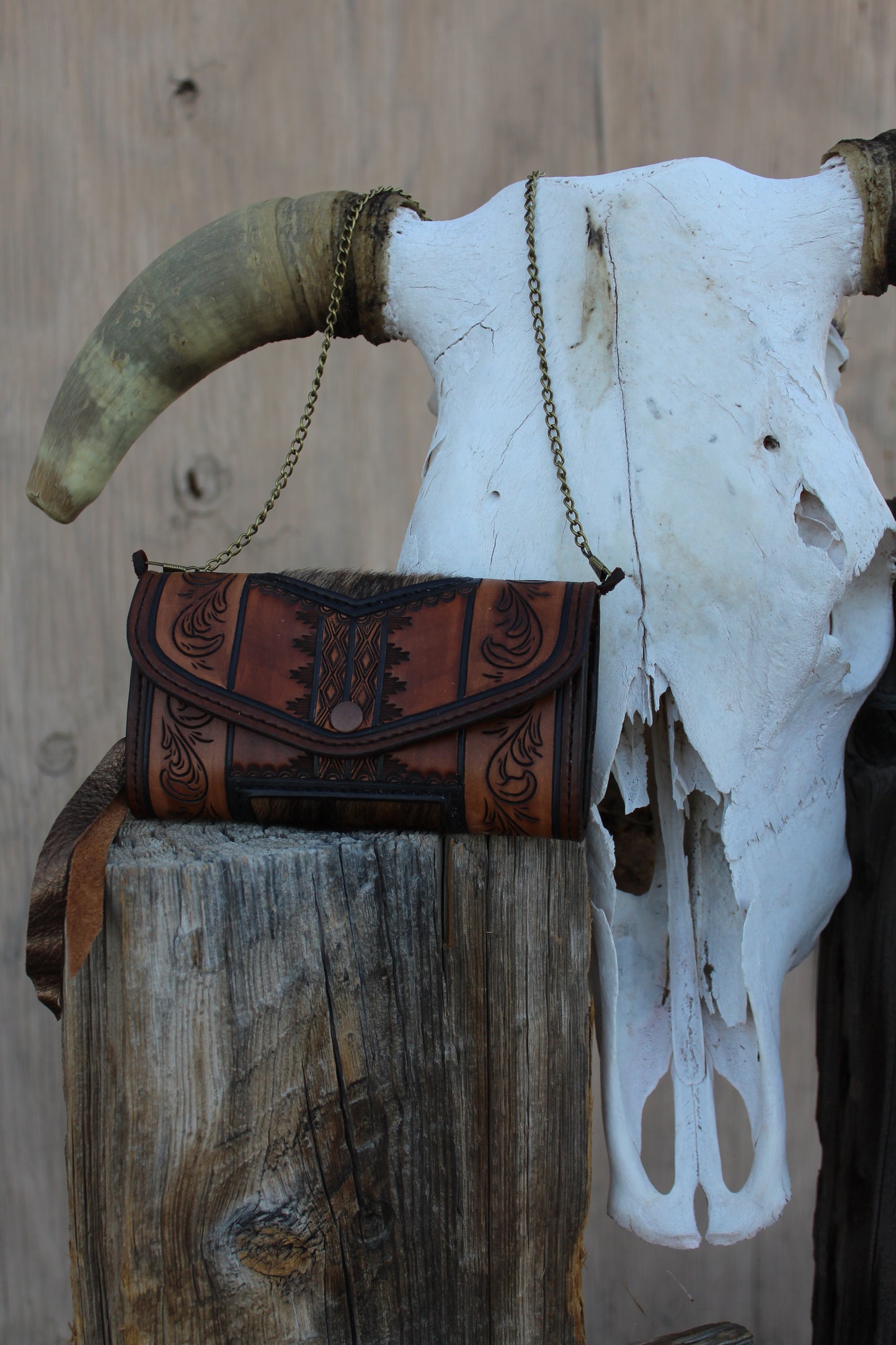 Brindle Cowhide & Tooled Leather Clutch Wallet