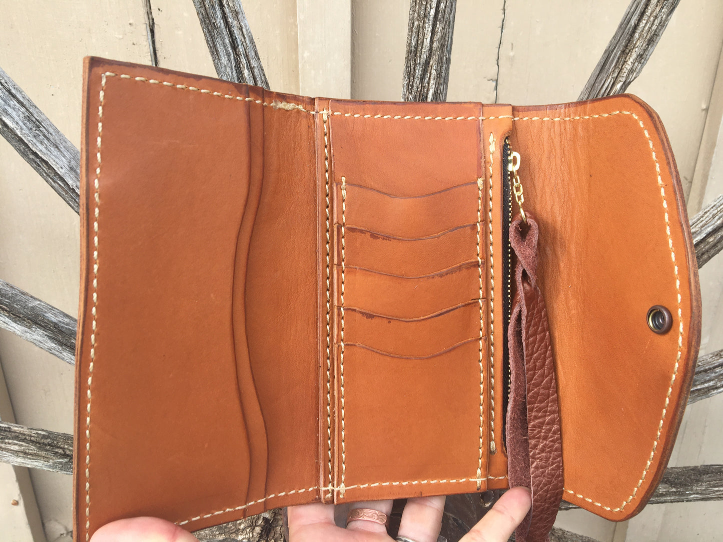 Brindle Cowhide & Tooled Leather Clutch Wallet