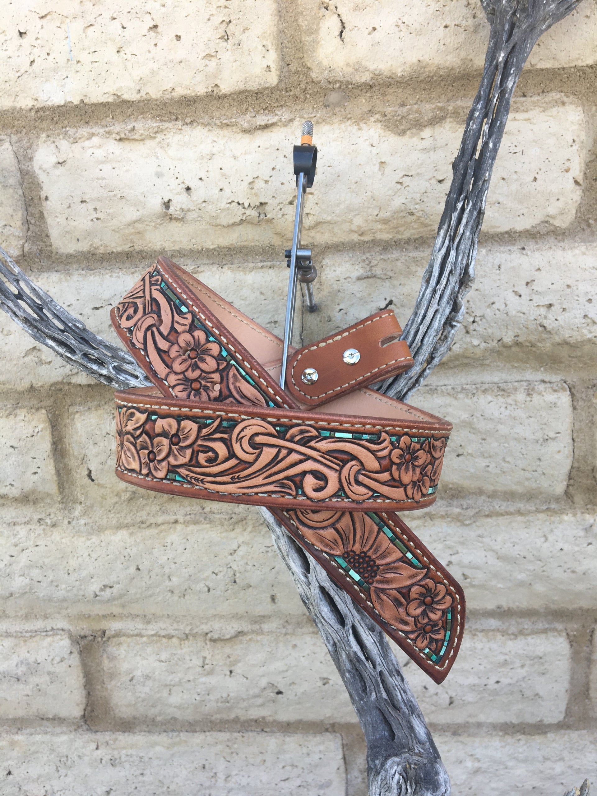 Brown Leather Belt : Hand Tooled Cowboy/Western/Native border. Custom made  for YOU!